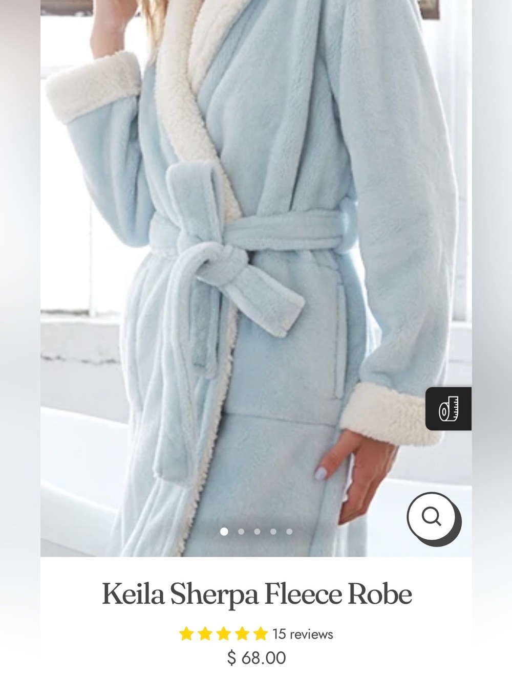 Sherpa Fleece Robe - Light Blue with Cream Trim
